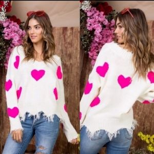 "NWT" Distressed Pink Hearts Valentine's Day Sweater 💗💕